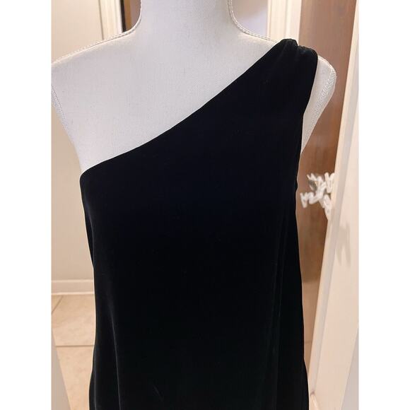 Diane Von Furstenberg Elisano One Shoulder Silk Velvet Bubble Dress Black Sz.4 - Picture 2 of 9